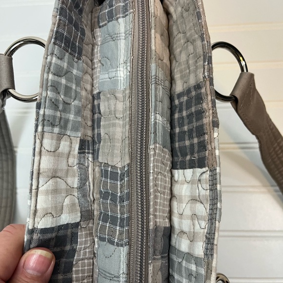 Donna Sharp Quilted Patchwork Handbag Tote Bag Gray Neutral Plaid - Picture 5 of 5